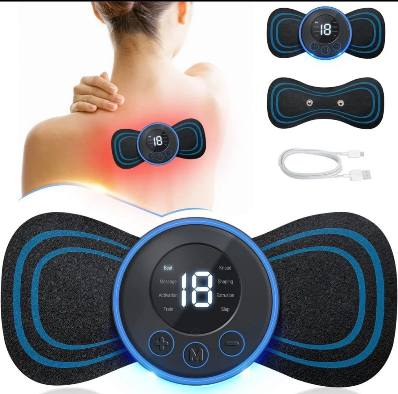 Mini Massager with 8 Modes and 19 Strength Levels, Rechargeable Electric Massager Sticker, Cordless Massager, Portable Body Massage Patch For Men, Women, Shoulder, Arms, Legs, Neck Full Body