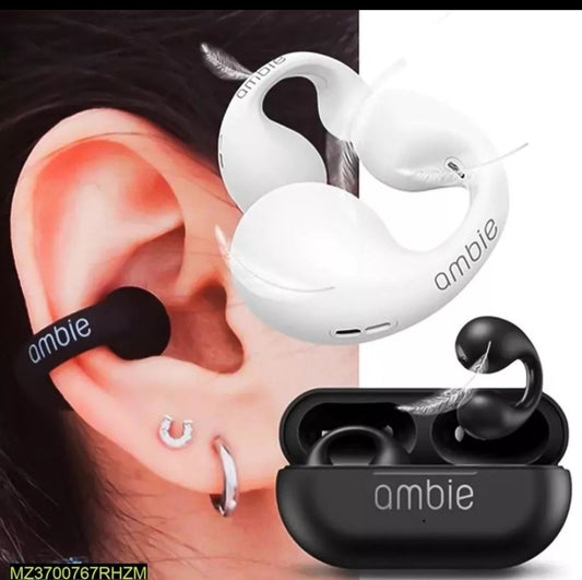 ambie sound earmuffs AM-TW01/BLACK, listening to both ears without obstruction, fully wireless, up to 6 hours of continuous playback, 2 boxes of charging, CVC 8.0 compatible microphone